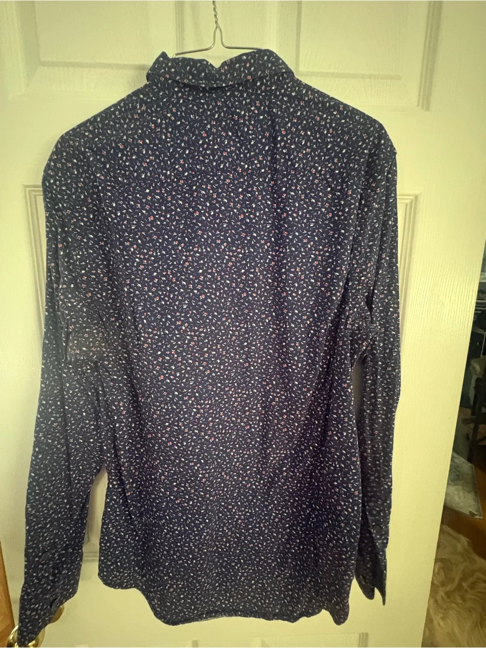 Banana Republic Navy Button-Down Shirt with Small Floral Print